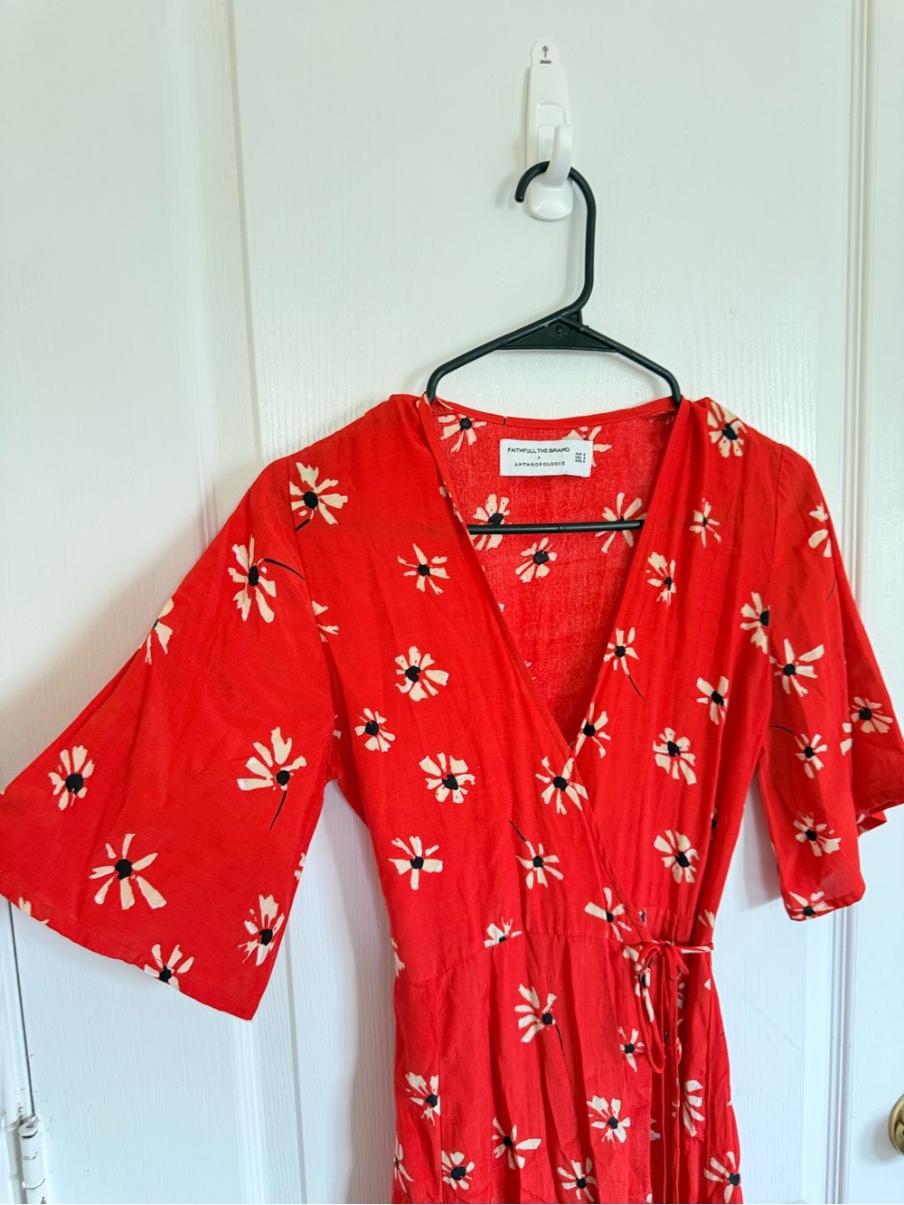 Faithfull the Brand x Anthropologie Riviera Red Floral Wrap Midi Dress - Picture 7 of 7